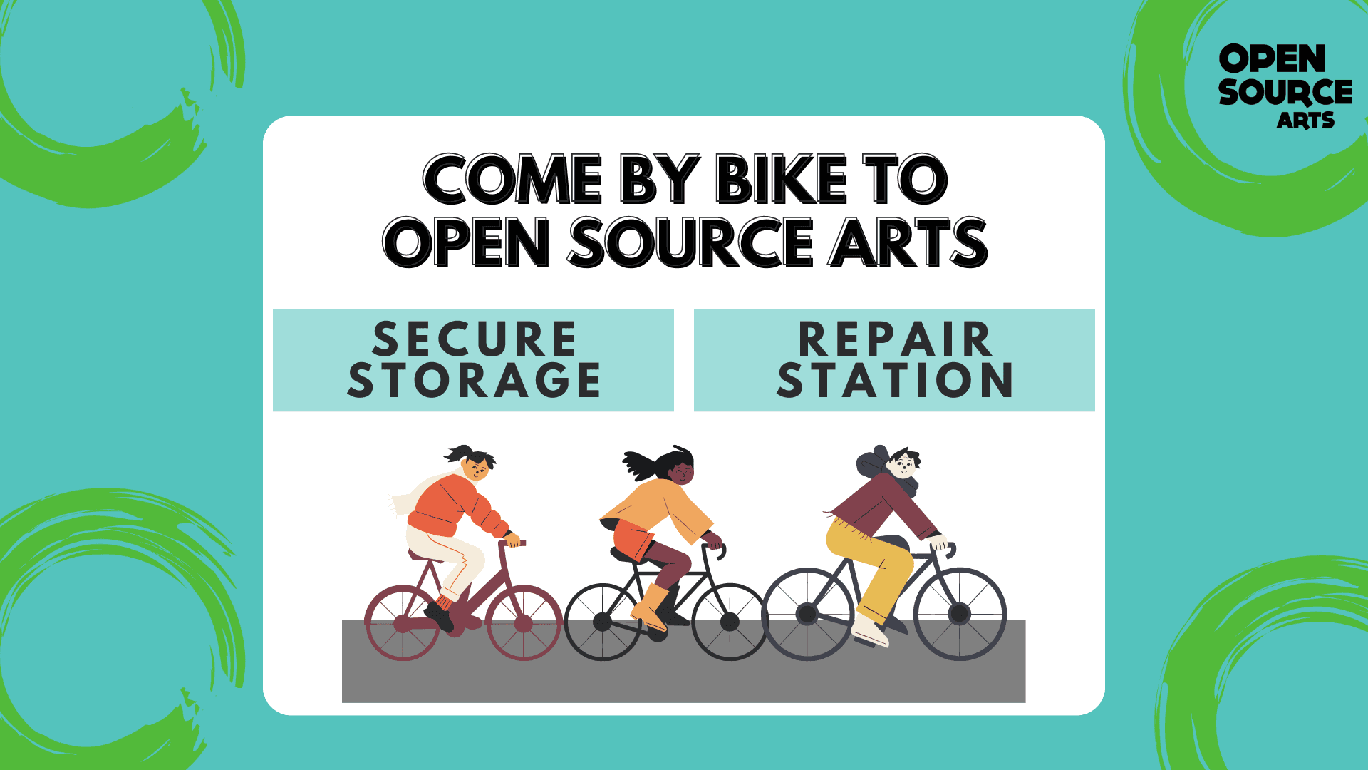 Bike repair station signage at Open Source Arts