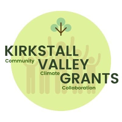 Kirkstall Valley Grants logo: the name over pale figures and a tree, with the words community, climate and collaboration.