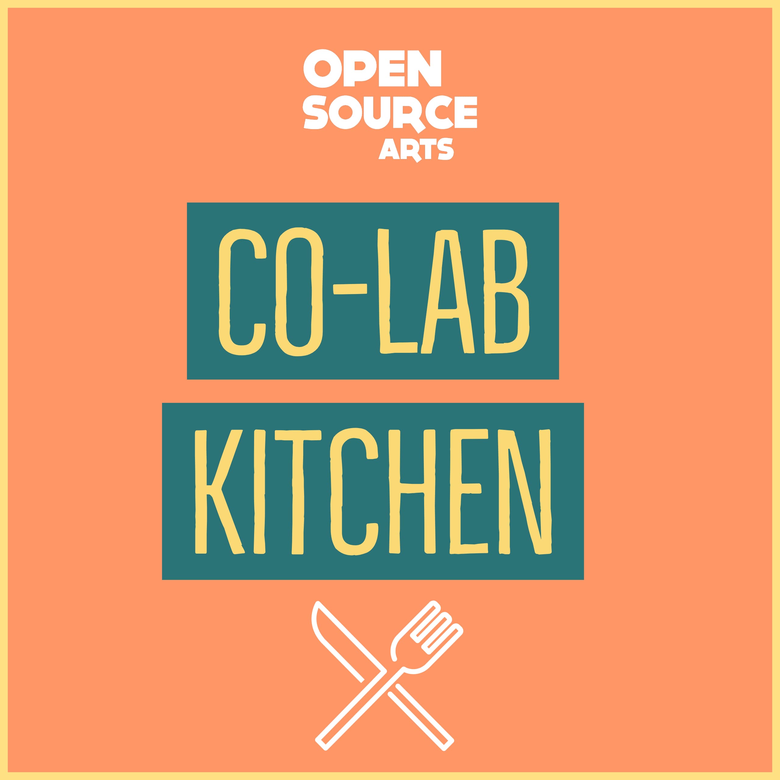 co-lab kitchen open source arts leeds logo on a bright orange background
