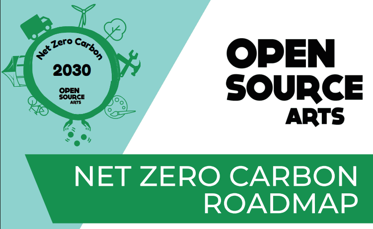 Cover of the Open Source Arts Net Zero Carbon Roadmap, with a Net Zero Carbon 2030 badge.