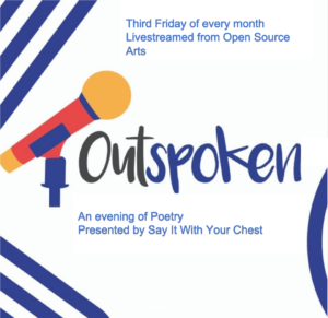 A poster of the Outspoken logo detailing the event.