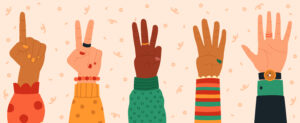 Counting hands. Hand gestures, modern hand drawn finger count from one to five, numbers shown by hands, trendy vector illustration icons set