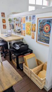 Graphic designer Fran Haslam makes use of a studio at Open Source Arts.
