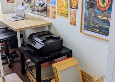 Graphic designer Fran Haslam makes use of a studio at Open Source Arts.