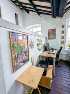 There's a selection of furniture available for studio holders, or artists can bring their own furniture.