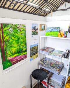 Artists can decorate their space with inspirational images and create their own storage options for work in progress.