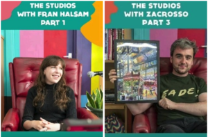 Instagram screenshot from Open Source Arts account, showing thumbnails for part 3 of Zac's video and Part 1 of Fran's video